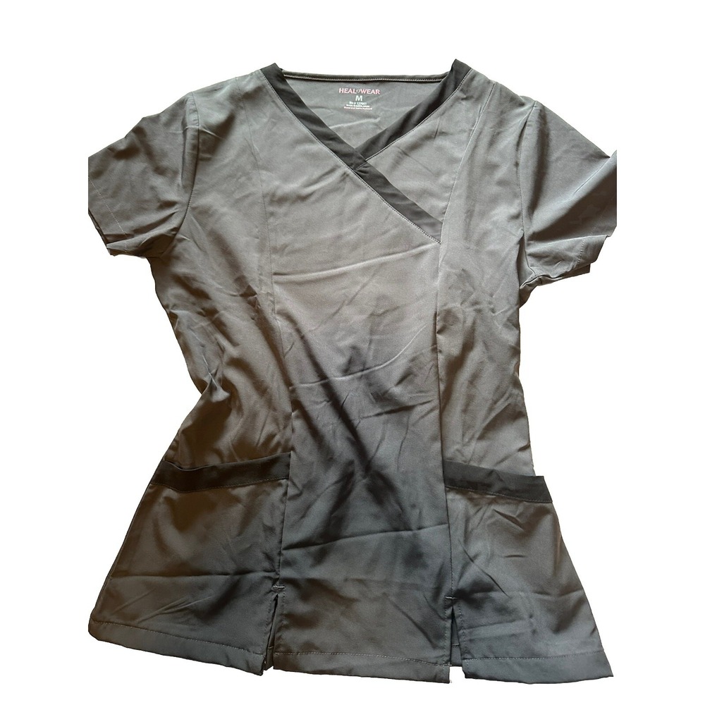 Heal + Wear Gray/Black Medical Nurse Scrub Top size M‎